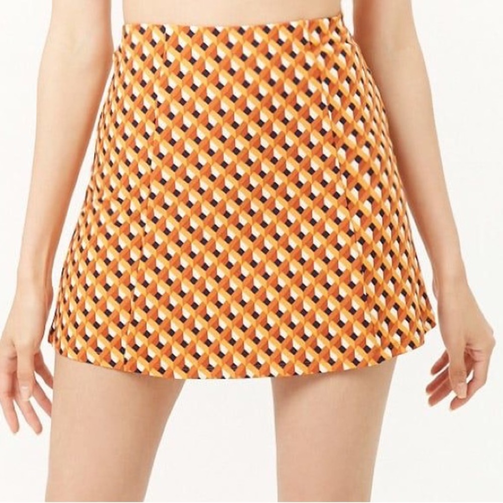 Orange Retro Geo Print Mini Skirt - Picture 6 of 10